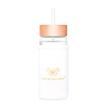 Indlæs billede til gallerivisning Crystallove drikkeflaske med Rosakvarts Krystal &amp; Sugerør · 400 ml gauasha.com
