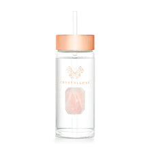 Indlæs billede til gallerivisning Crystallove drikkeflaske med Rosakvarts Krystal &amp; Sugerør · 400 ml gauasha.com
